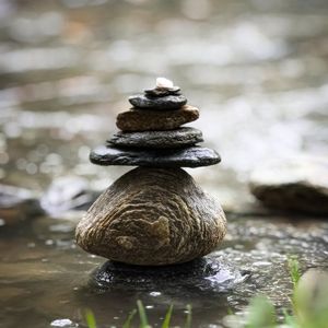 Smooth stones stacked neatly in a calm zen garden setting.